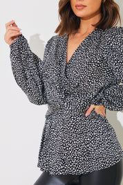Animal Print Woven Wrap Blouse
