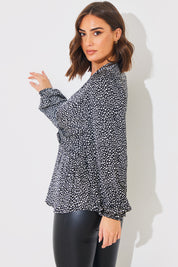 Animal Print Woven Wrap Blouse