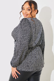 Animal Print Woven Wrap Blouse