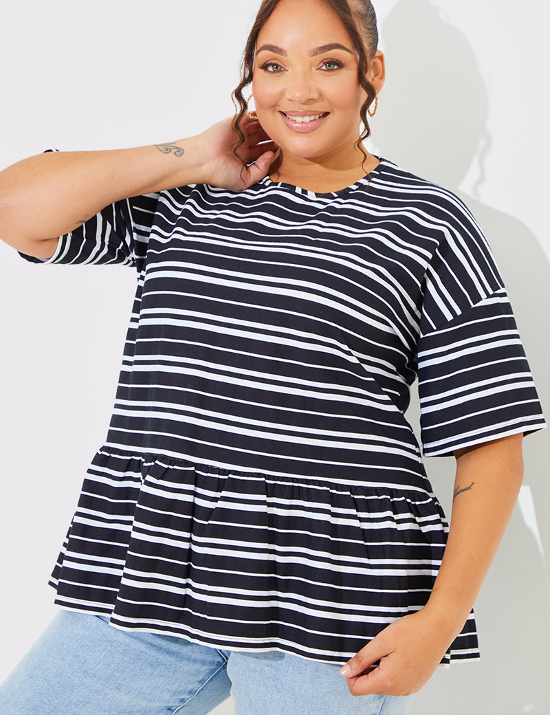 Peplum Hem Dropped Shoulder Tshirt