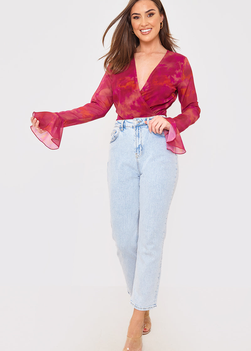 Wrap Front Flared Cuff Bodysuit
