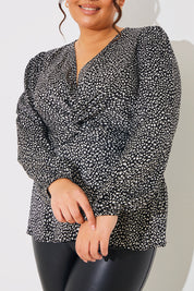 Animal Print Woven Wrap Blouse