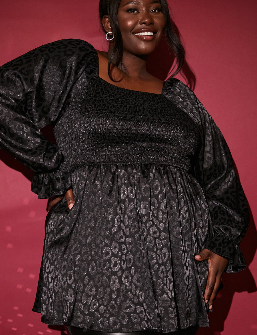 Shirred Waist Long Sleeve Top
