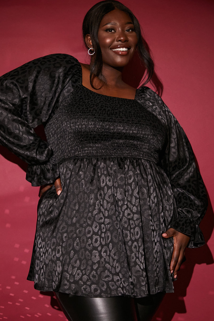 Shirred Waist Long Sleeve Top