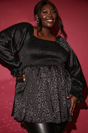 Shirred Waist Long Sleeve Top