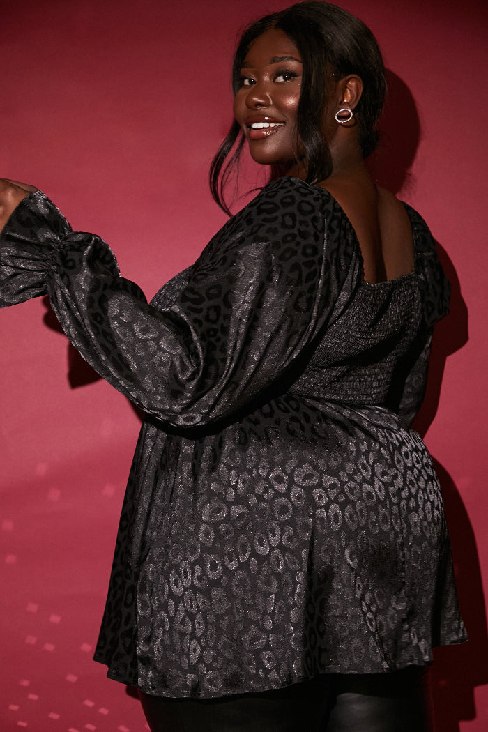 Shirred Waist Long Sleeve Top