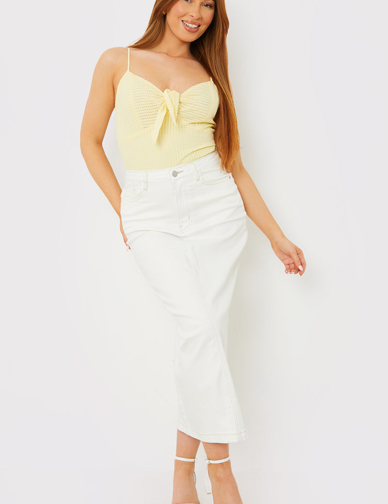 Textured Knot Detail Strappy Bodysuit