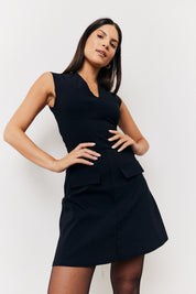 Structured Plunge Front Sleeveless Mini Dress