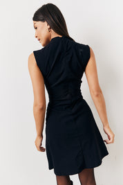 Structured Plunge Front Sleeveless Mini Dress