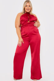 Satin Cut Out Detail Wide Leg Jumpsuit