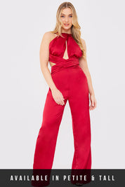 Satin Cut Out Detail Wide Leg Jumpsuit