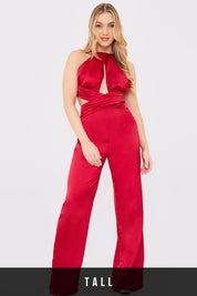 Satin Cut Out Detail Wide Leg Jumpsuit