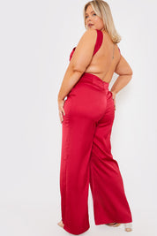 Satin Cut Out Detail Wide Leg Jumpsuit