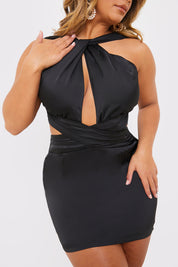 Satin Cut Out Detail Mini Dress