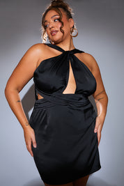 Satin Cut Out Detail Mini Dress