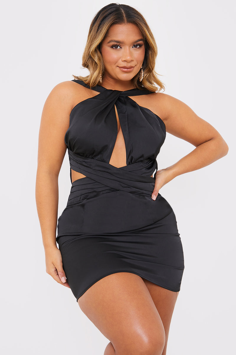 Satin Cut Out Detail Mini Dress