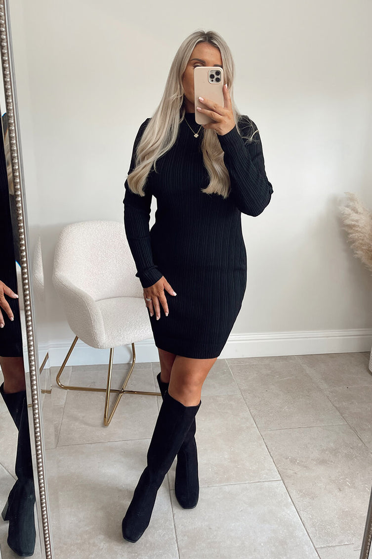 Ribbed V Neck Long Sleeve Knit Mini Dress for Casual Chic Style main image 1