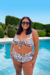 Control Ruched Detail Leapord Print High Waist Bikini Bottom