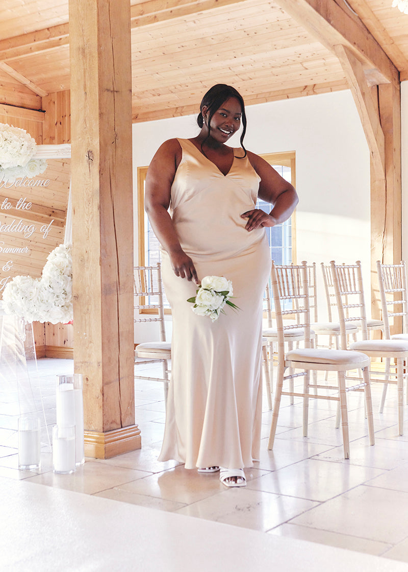 Light Gold Satin Twist Back Maxi Dress