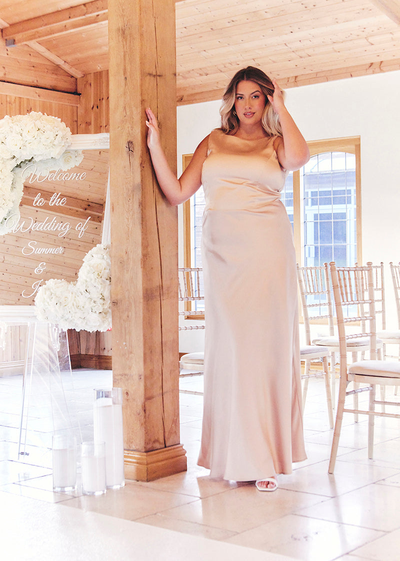 Light Gold Satin Cowl Back Maxi Dress