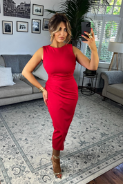 Boat Neck Ruched Midi Dress