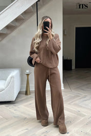 Ribbed Wide Leg Knitted Co-Ord Trouser