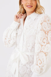 Lace Belted Shirt Dress