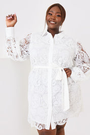 Lace Belted Shirt Dress