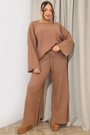 Ribbed Wide Leg Knitted Co-Ord Trouser