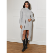 Chi Chi London All-Over Knitted Cable Longline Cardigan in Grey