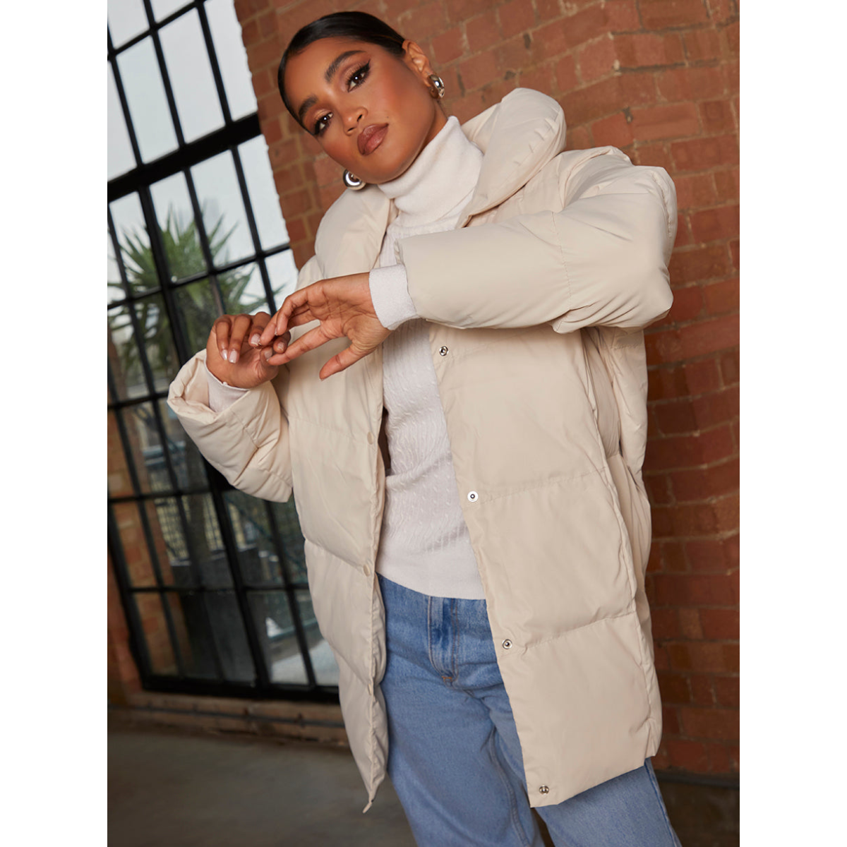 Chi Chi London Padded Puffer Coat in Cream