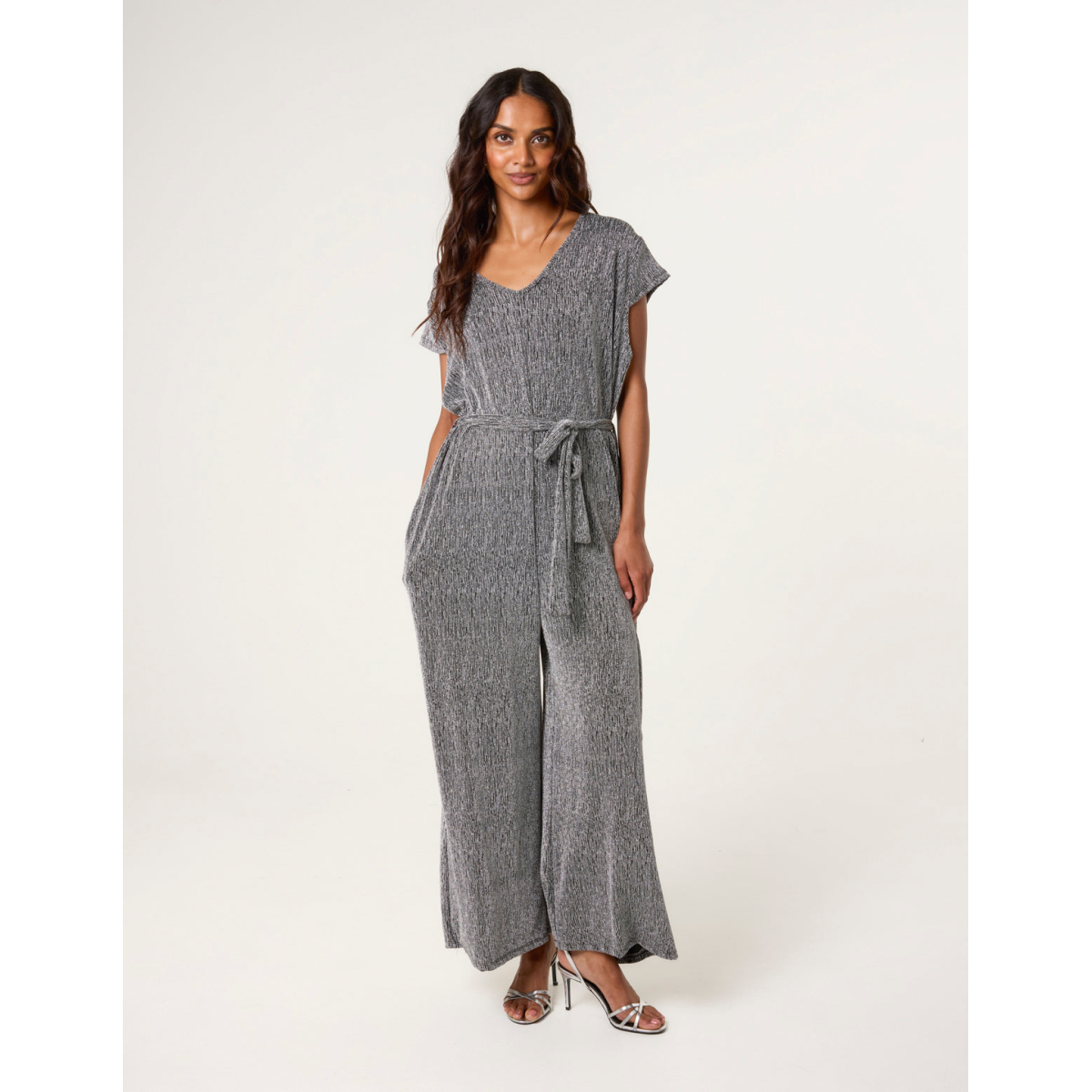 Metallic V Neck Jumpsuit