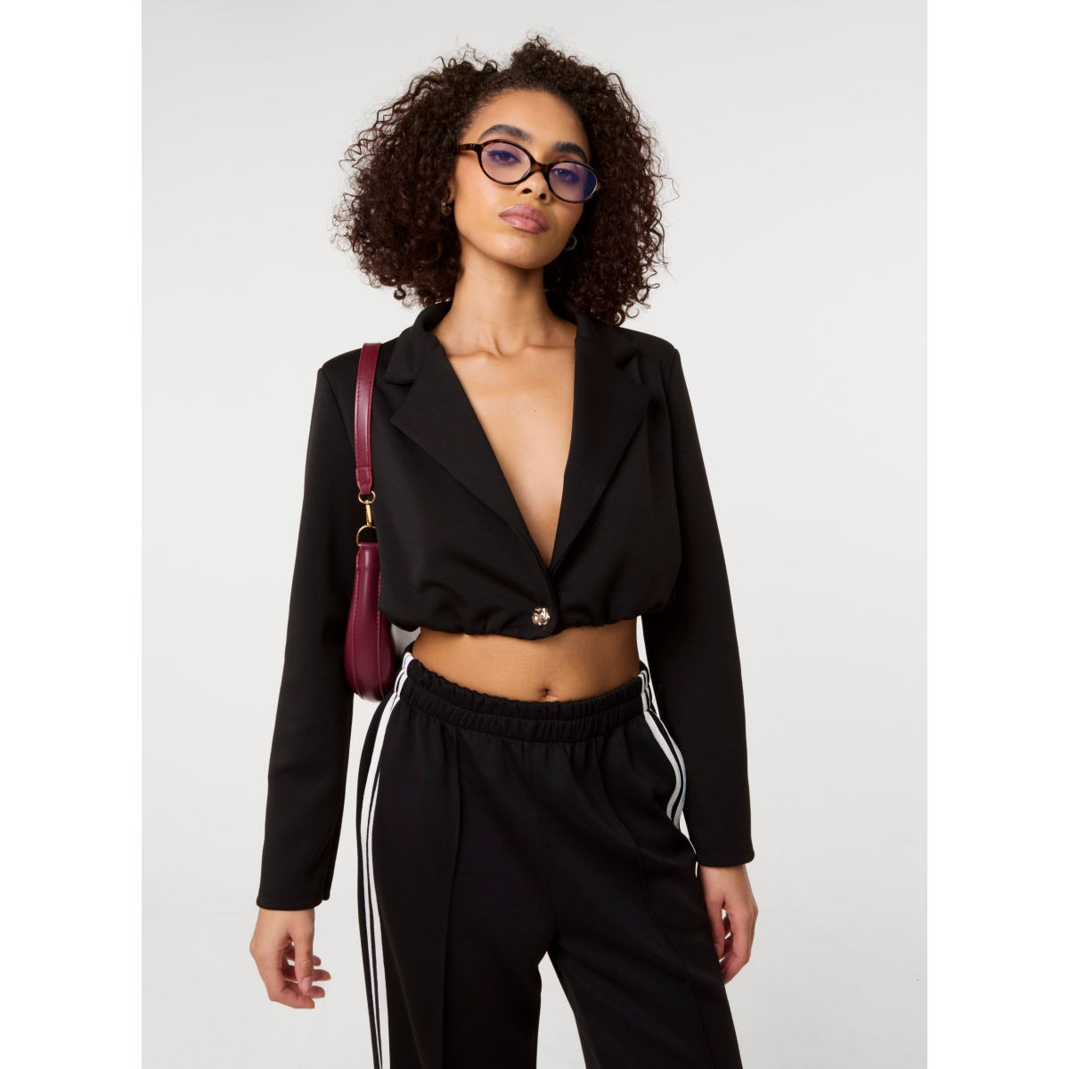 Crop One Button Puffball Blazer Jacket