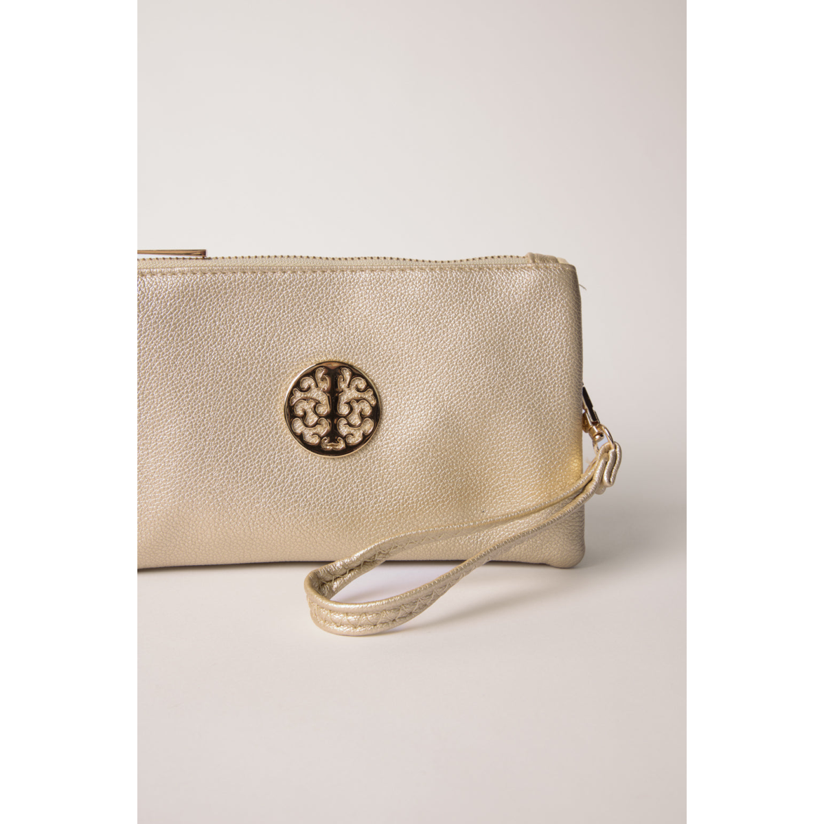 Detailed Zip Up Purse With Detachable Strap