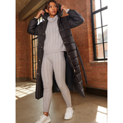Chi Chi London Check Padded Longline Belted Coat in Black
