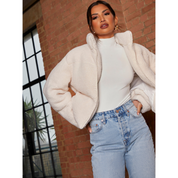 Chi Chi London Short Padded Borg Coat in Cream